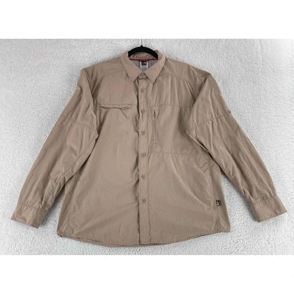 The North Face Button-Up Shirt Mens Size Large Brown Long Sleeve Stripes Outdoor